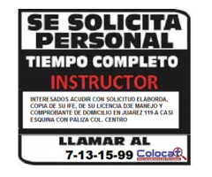 solicito instructor de manejo