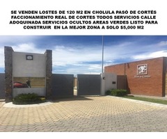 VENTA DE LOTES DE 130 M2 EN SAN PEDRO CHOLULA EN FRACCIONAMIENTO CERRADO