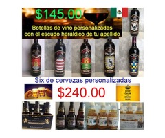 BOTELLAS DE VINO Y SIX DE CERVEZAS PERSONALIZADOS