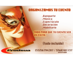 Organización de eventos , shows, comida, tema, decorado, musica, etc