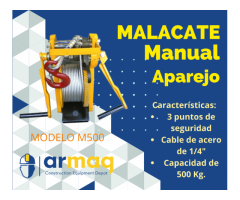 Malacate Manual para Elevación de 500 Kg. Hypermaq