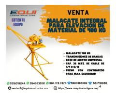 Venta de Malacate Integral para Elevación de Material de 400kg.