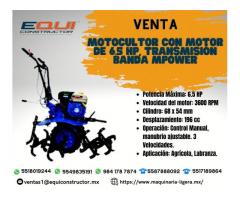 Venta de Motocultor con Motor de 6.5 HP, Transmisión Banda MPOWER.