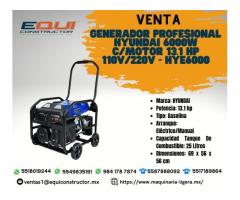 Venta de Generador Profesional Hyundai 6000W C/MOTOR 13.1 HP 110V/220V - HYE6000.