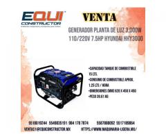 GENERADOR PLANTA DE LUZ 3,000W 110/220V 7.5 HP HYUNDAI HHY3000