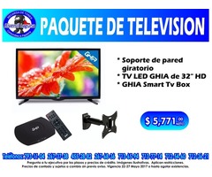 PAQUETE DE TV, SOPORTE Y SMART TV BOX