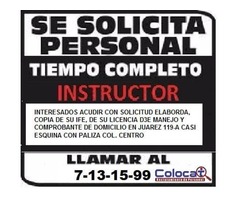 Vacante dispobible para Instructor de manejo